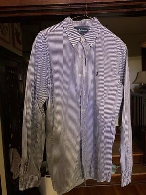 Ralph Lauren Blue and White Stripe Button-Down Dress Shirt